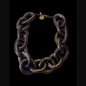 Articulated Chain Link Oxidized Silver Tone Chunky Choker Statement Necklace 19"